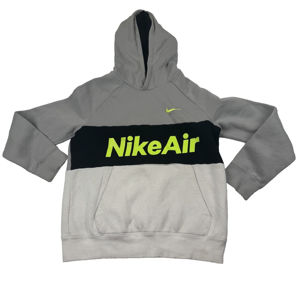 Nike Air Hoodie Youth Large Gray Black White Pullover Sweatshirt Swoosh Athletic